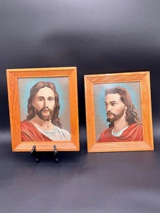 2 VTG Paint by Number Jesus Christ Head Portraits PBN Wooden Frames 8"x10" - Picture 1 of 6