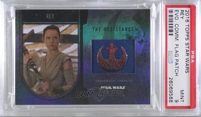 2016 Topps Star Wars Evolution Commemorative Flag /170 Rey PSA 9 MINT Patch 02v3 - Image 1 of 3