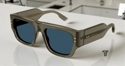 GUCCI GG1262S 003 矩形方形醋酸纤维灰色蓝色 54 毫米男式太阳镜 — 第 1/4 张图片