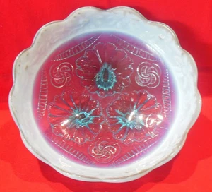 Volantes y anillos opalescentes azules de vidrio Northwood cuenco de 8 pulgadas XLNT - Imagen 1 de 15
