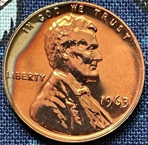 1963 Proof Lincoln Cent Amazing Silver Edge Toning. Ships Free. Great Coin! - Picture 1 of 6