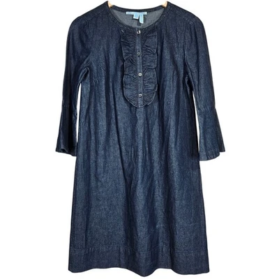 Платье цельнокроеное Draper James Chambray с оборками темно-синее вареная джинсовая ткань 4 - Изображение 1 из 4
