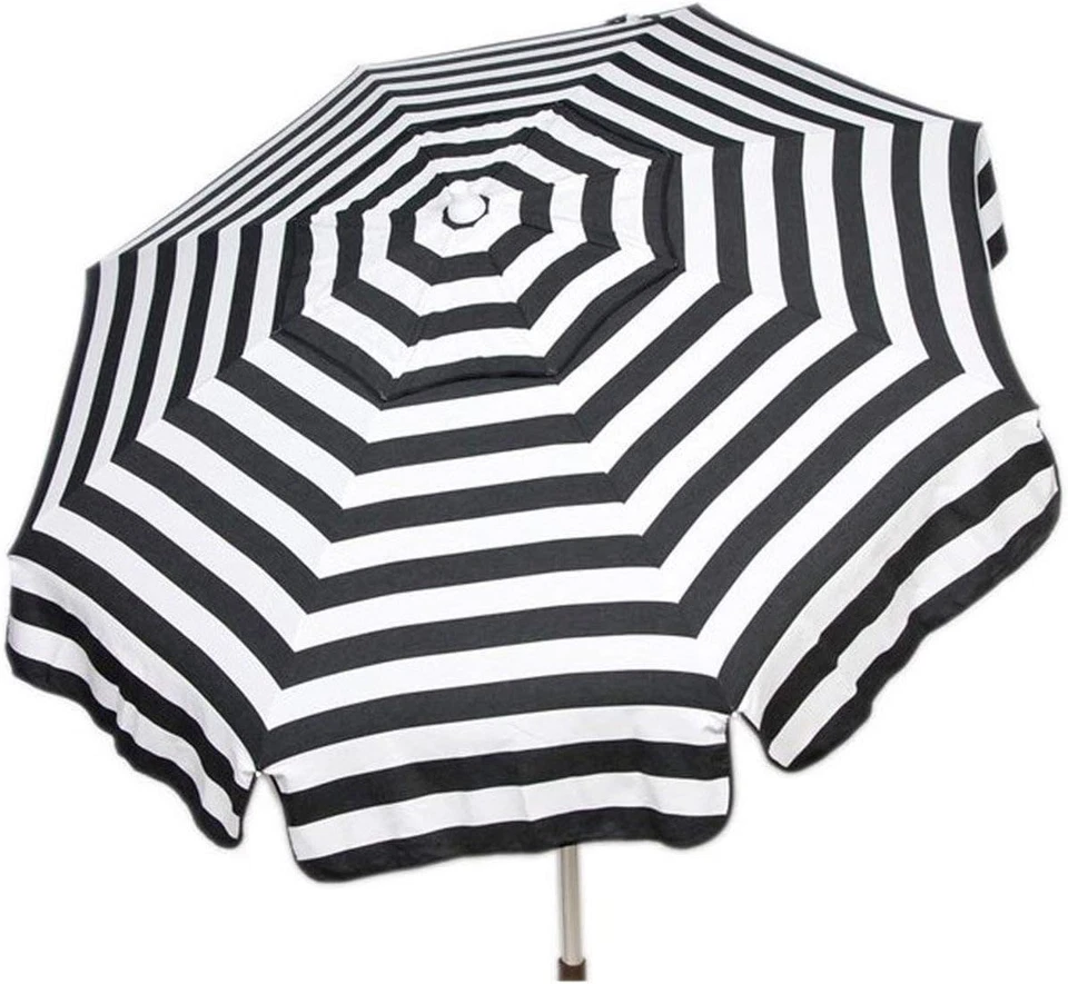 1341 Destinationgear Italian Black and White 6' Acrylic Striped Patio Pole Umbre - Image 1 of 2