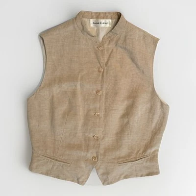 Chaleco Forrado Ann Klein 2 Bronceado Micro Pata de Gallo Talla Mediana ** De Colección Foto 1 de 4