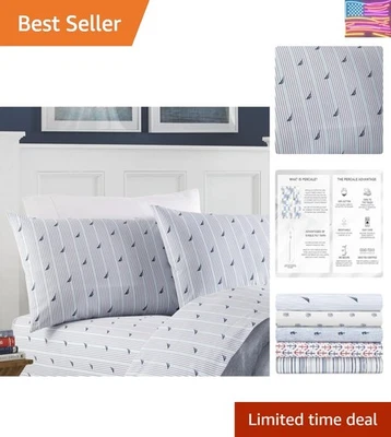 Lujoso Juego de Cama Completo de Algodón Percal - Audley Rayas Azul Elegancia Foto 1 de 4