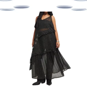 Ex Simply Be Women's Plus Size Sleeveless Dobby Overlay Dress - Black/Gold - Picture 1 of 4