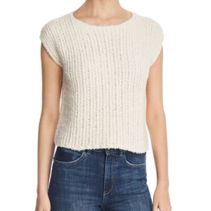 Eileen Fisher NEW Ecru Organic Cotton Eyelash Bateau Neck Cap Sleeve Top Sz XL - Picture 1 of 9