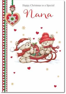 Doodlecards Nana Christmas Card Two Cute Bears on Sled - Picture 1 of 4