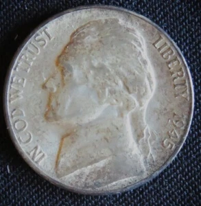 1945 S Jefferson Nickel WAR NICKEL - VERY NICE GRADE! (250) - Imagen 1 de 2