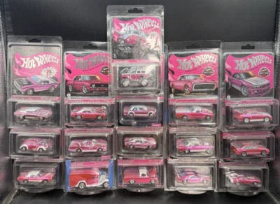 Hot Wheels COMPLETE SET ALL 16 CARDED RLC PARTY PINK CARS DATSUN BATMOBILE BUG + - Image 1 of 4