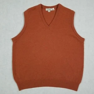 Vintage LL Bean Wool Lambswool Sweater Vest Men's  size M Orange Made in Ireland - Picture 1 of 5