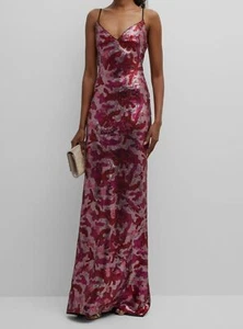 $409 Sho Women Pink Sequin Camo V-Neck Sleeveless Gown Dress Size XS - Picture 1 of 4