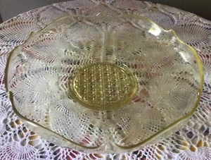 Lancaster 12” Cane Landrum Depression Glass Canary Yellow Topaz Jubilee bowl - Picture 1 of 10