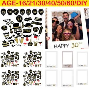 36pcs Happy Birthday Party Photo Booth Props Decor Selfie 16/18/21/30/40/50/60th - Picture 1 of 28