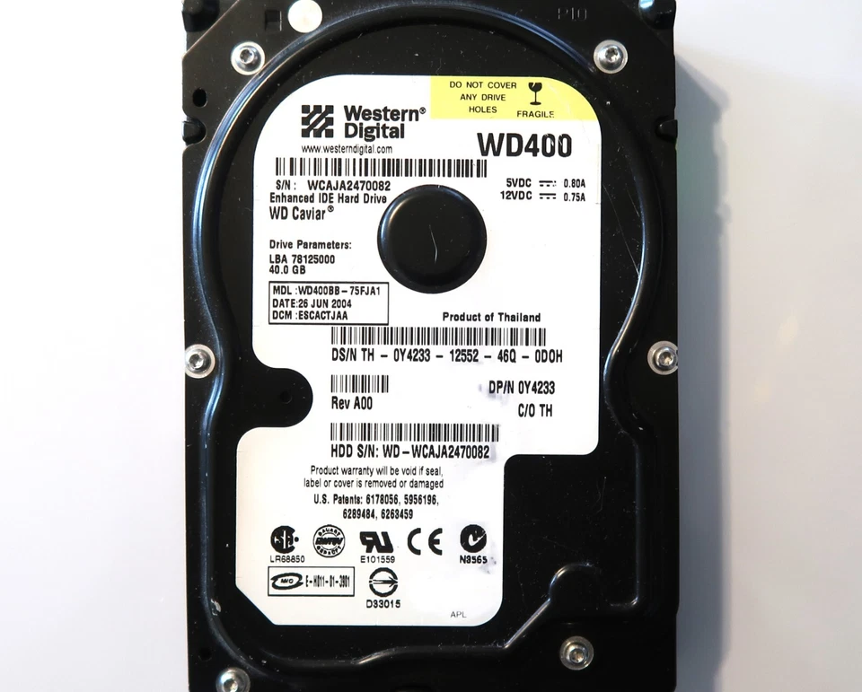 WD WD400BB-75FJA1 ESCACTJAA (WCAJ) Thailand 40gb IDE/ATA 3.5" HDD 26JUN2004 - Image 1 of 1