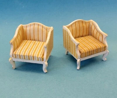 Sillas de madera tapizadas a rayas satinadas miniatura para casa de muñecas Lundby Mid-Century Foto 1 de 4
