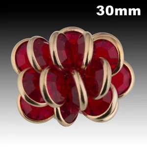 Vintage Gold Metal Flower Shape Button w/ Red Rhinestones 30mm 40023019 - Picture 1 of 2