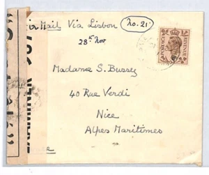 GB WW2 *DOUBLE CENSOR* Haslemere 5d Cover OCCUPIED FRANCE via LISBON 1940 YL224 - Picture 1 of 10