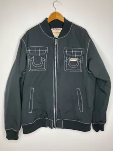 True Religion Mens Quilted Bomber Jacket 2XL Black With Contrast Thick Stitch - Picture 1 of 10