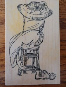 Girl on Stool U-1700 Back Art Impressions stamp stamping crafts vintage gifts - Picture 1 of 2