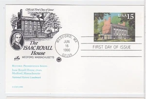 TurtlesTradingPost- Isaac Royall House #UX148 1990 FDC Artcraft Variety Cachet - Picture 1 of 1