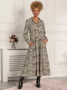 JOLIE MOI PRINT WOMEN MAXI SHIRT DRESS, WHITE ANIMAL UK SIZE 10 RRP £75 - Picture 1 of 5