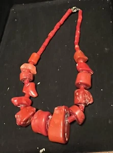 Chunky Red Bamboo Coral necklace Iris Apfel Style. Statement Necklace Antique - Picture 1 of 3