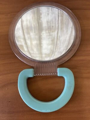 Espejo de maquillaje de plástico vintage para 2 caras mango azul Foto 1 de 4