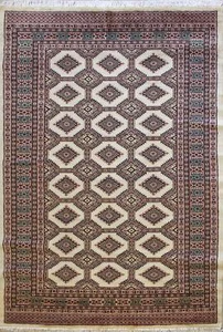Rugstc 5x8 Bokhara Jaldar White Area Rug, Hand-Knotted,Geometric with Silk/Wool - Picture 1 of 5
