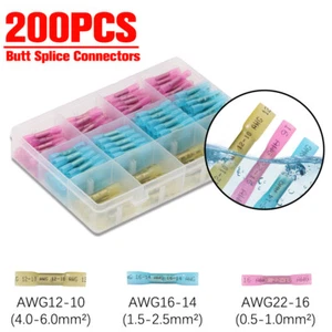 200X 10-22 AWG Car Heat Shrink Wire Connectors Solderless Crimp Butt Terminal Ki - Picture 1 of 11