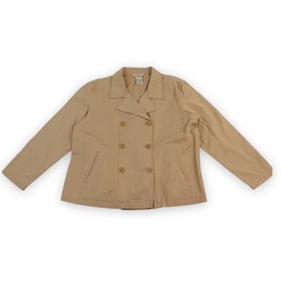 VTG LL Bean Cotton Twill Jacket Womens Extra Large Tan Pea Coat Double Breasted - Image 1 of 4