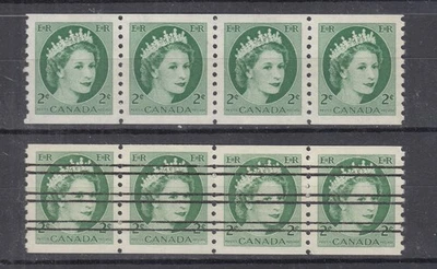 1954 #345 y #345xx (precancelado) 2¢ Wilding retrato bobina tiras de 4 F-VFNH Foto 1 de 2