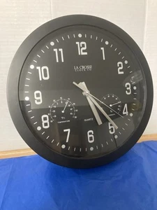 La Crosse schwarze analoge Uhr mit Temperatur & Luftfeuchtigkeit Mod # 404-2631 (12 Zoll Durchmesser) - Bild 1 von 4