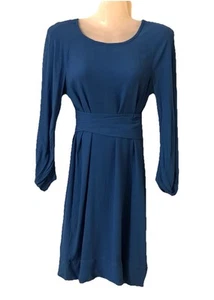 Diane Von Furstenberg Long Sleeve Tie Waist Crepe Dress US 2 AU 6 8 Blue Pocket - Picture 1 of 17
