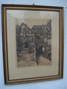 ORIG: RADIERUNG DIE WARTBURG: HINTER GLAS SIGNIERT FRITZ HARTMANN - Bild 1 von 10