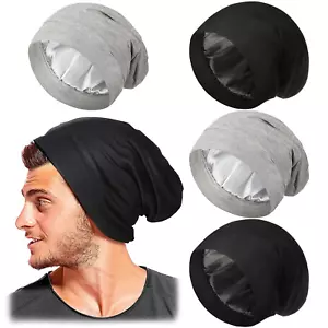 4 Pcs Satin Lined Sleep Bonnet Silk Sleep Cap Slouchy Beanie Hat Night Sleeping - Picture 1 of 12