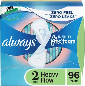 Always Infinity Feminine Pads for Women, Flexfoam Pads with Wings, Size 2, Heavy - Picture 1 of 12