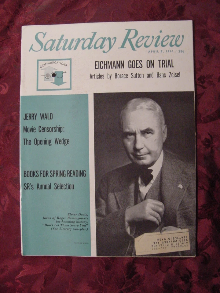 Saturday Review April 8 1961 Elmer Davis Adolf Eichmann Ken W. Purdy Hans Zeisel - Image 1 of 1