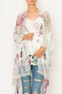NEW ORIGAMI cardigan LACE VINTAGE WESTERN DUSTER bohemian SM-4X KIMONO white - Picture 1 of 6