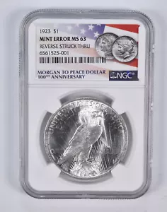 Error MS63 1923 Peace Silver Eagle REV Struck Thru 100th Anniversary NGC *2365 - Picture 1 of 3