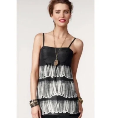 Blusa sin mangas CABI 100 % seda túnica cami 729 pluma geométrica negra gris 4 S Foto 1 de 4