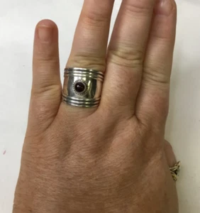 Sterling Silver .925 Garnet Cigar Band Ring size 10.5 - Picture 1 of 5