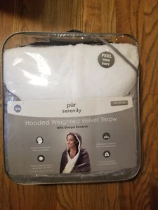 PUR SERENTY HOODED WEIGHTED VELVET THROW W SHERPA REVERSE 101LB 50X60 NEW - Picture 1 of 9