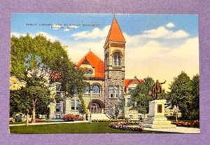 Dayton Ohio Öffentliche Bibliothek und McKinley Monument Vintage Postkarte - Bild 1 von 2