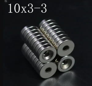 10Pcs 10x3-3 Neodymium Magnet 10mm x 3mm Hole 3mm N35 NdFeB Round Powerful IRL - Picture 1 of 1