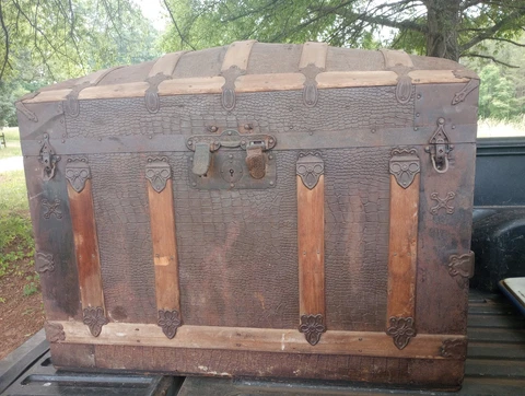 Antique Steamer Trunk Dome Top Wood & Metal W/Wheels  20"× 36"×27"-SEE DETAILS Cover