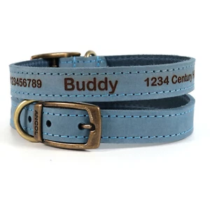 Personalised Custom Leather Dog Puppy Collar + Lead option | Laser engraved ID - Picture 1 of 27
