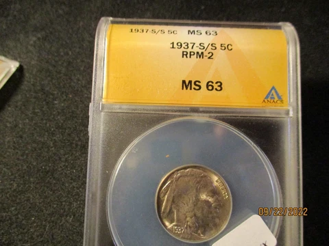 1937-S BUFFALO NICKEL RPM S OVER S RPM-2 ANACS MS 63   210 Cover