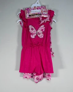 Btween Two Pack Rompers Girls 6X Pink Butterfly Floral Set of 2 NWT - Picture 1 of 15