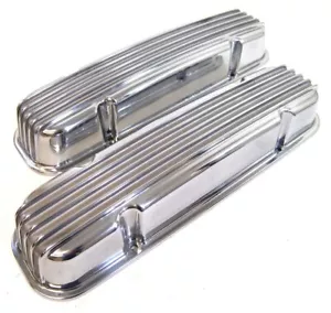 Finned Polished Aluminium Valve Covers (No Hole) 1959-79 Pontiac 326-455 V8 - Picture 1 of 1